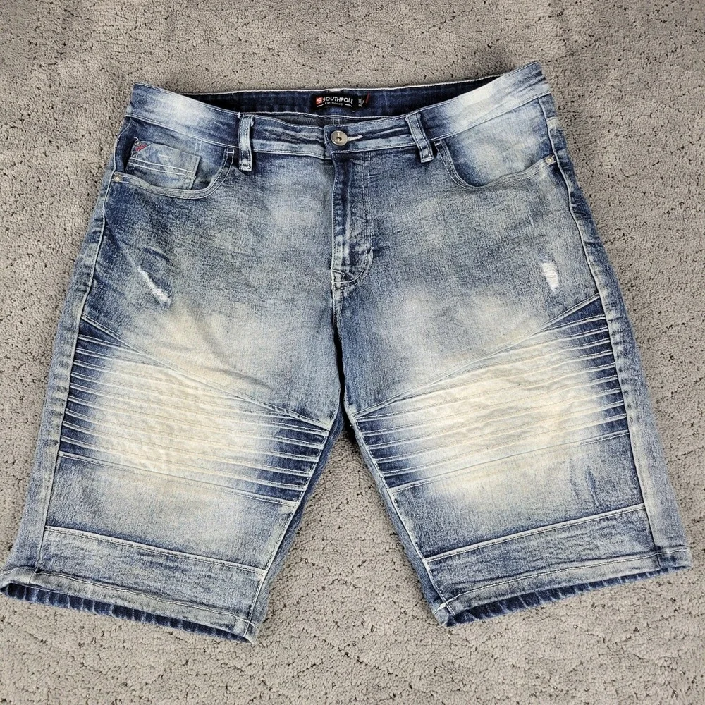Southpole Shorts Mens 34 Blue Moto Slim Fit Faded Stretch Streetwear Jorts